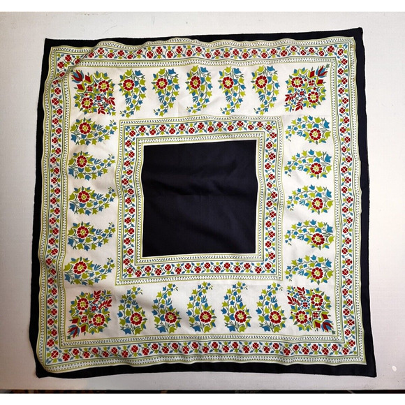 Floral Blue 27" Square Scarf Boho Cottagecore Neck Head Vintage Fashion Paisley - Picture 3 of 4